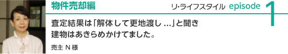 new_relifestyle_case1 物件売却編 査定結果は「解体して更地渡し...」と聞き建物はあきらめかけてました。 売主 N様